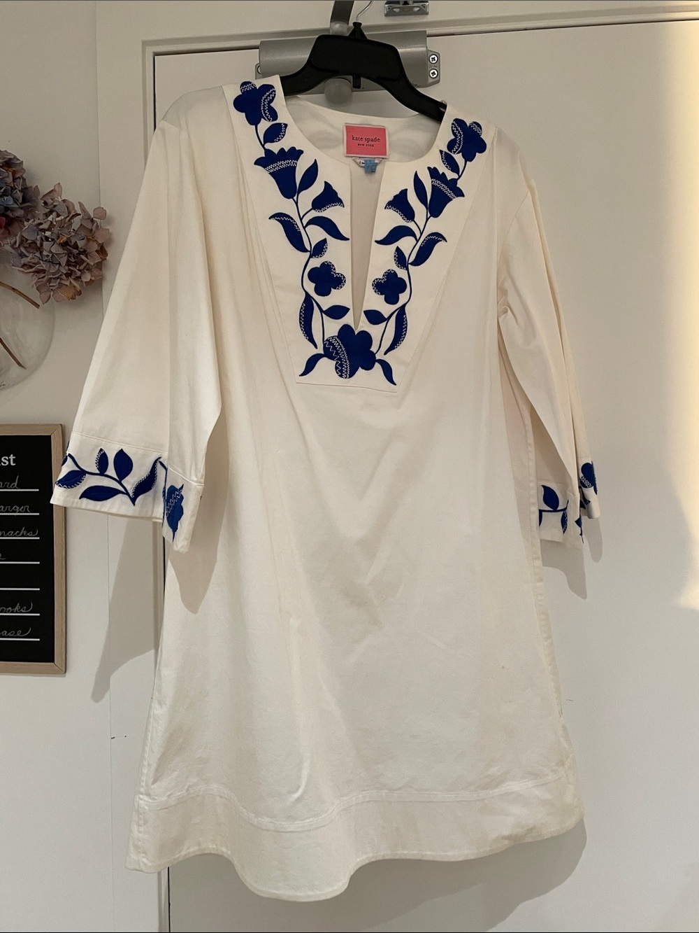 kate spade White Midi Dress with Blue Embroidered Vines